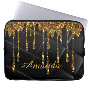 glittery golden black design laptop sleeve