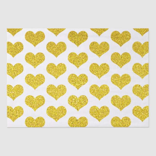 Glittery Golden Heart Patterns Weddings Holidays Tissue Paper (Front)