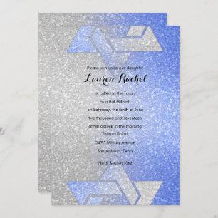 Glittery Gradient Bat Mitzvah Blue Invitation