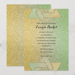 Glittery Gradient Bat Mitzvah Mint Invitation