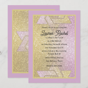 Glittery Gradient Bat Mitzvah Pink Gold Invitation