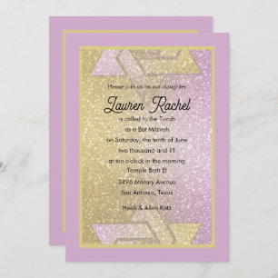 Glittery Gradient Bat Mitzvah Pink Gold Invitation