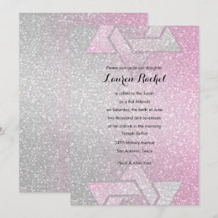 Glittery Gradient Bat Mitzvah Pink Invitation