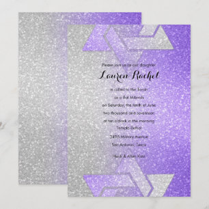 Glittery Gradient Bat Mitzvah Purple Invitation