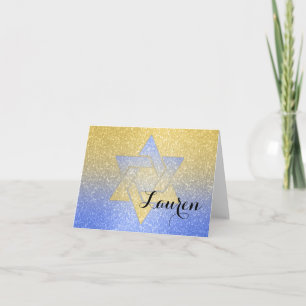 Glittery Gradient Bat Mitzvah Thank You Blue