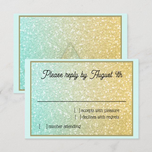 Glittery Gradient RSVP Aqua Gold Card (Front/Back)