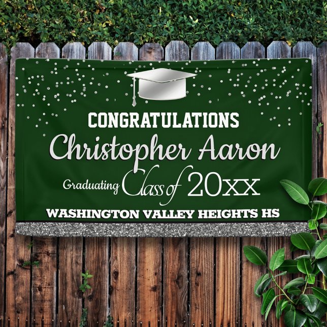 Glittery Green and Silver Graduation Banner (Creator Uploaded)