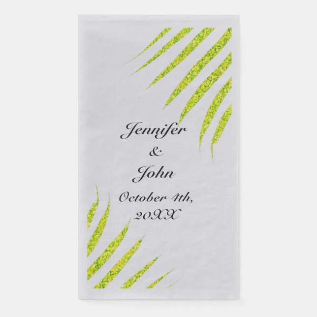 Glittery Green Gold Tropical Palm Weddings Silver Napkin (Front)