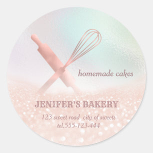 Glittery holograph rolling pin & whisk chef bakery classic round sticker