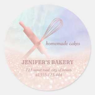 Glittery holograph rolling pin & whisk chef bakery classic round sticker
