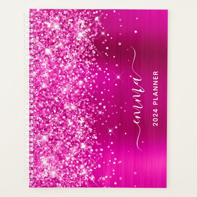 Glittery Hot Pink Foil Swash Signature Planner (Front)