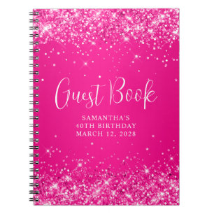 Glittery Hot Pink Ombre 40th Birthday Guest Notebook