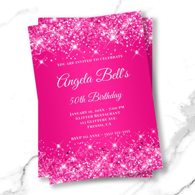Glittery Hot Pink Ombre Fancy Monogram Invitation (Glittery Hot Pink Ombre Fancy Monogram Invitation)