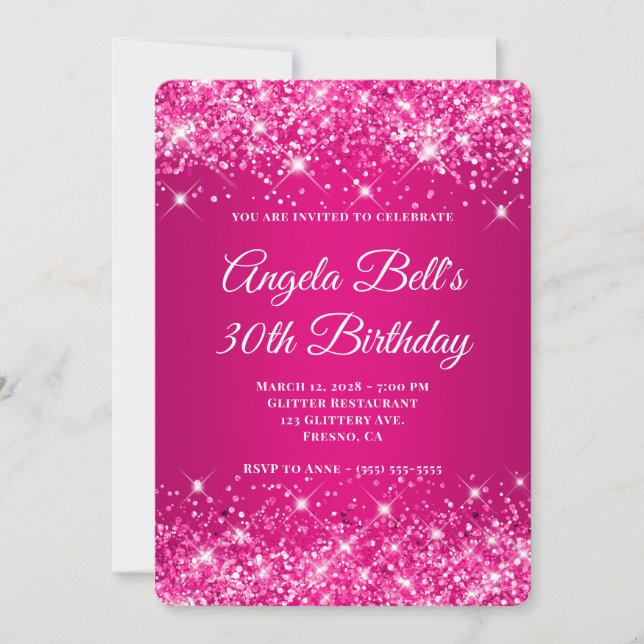 Glittery Hot Pink Raspberry Ombre 30th Birthday Invitation (Front)