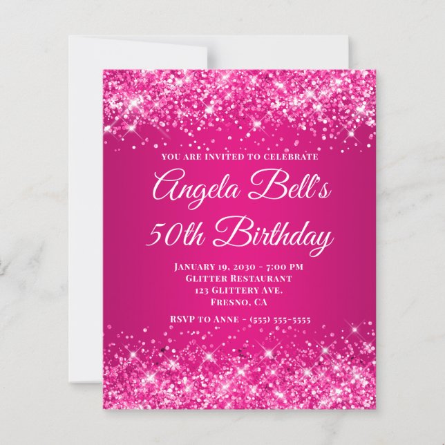 Glittery Hot Pink Raspberry Ombre Fancy Monogram (Front)