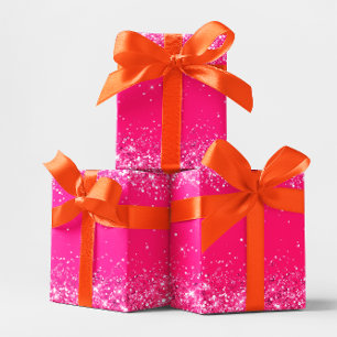 Glittery Hot Pink Wrapping Paper Sheet