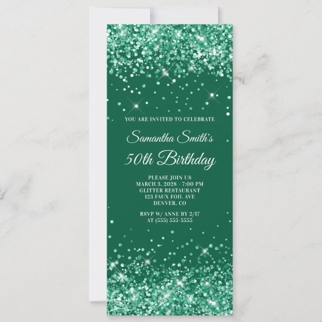 Glittery Hunter Green 50th Birthday Invitation (Front)