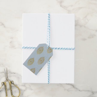 Glittery Ikat Medallion - Sky Blue & Gold Gift Tags