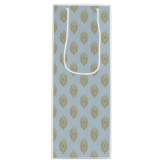 Glittery Ikat Medallion - Sky Blue & Gold Wine Gift Bag