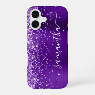 Glittery Indigo Purple Glam Girly Signature iPhone 16 Case