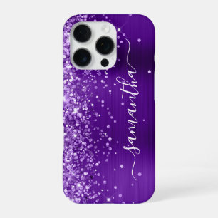 Glittery Indigo Purple Glam Girly Signature iPhone 16 Pro Case