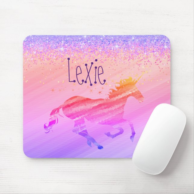 Glittery Lavender and Pink Unicorn    Mouse Pad (With Mouse)