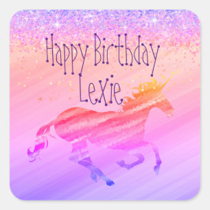Glittery Lavender and Pink Unicorn Square Sticker