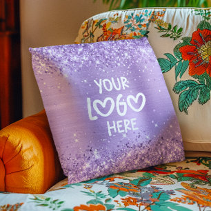 Glittery Lavender Faux Foil Business Logo Cushion