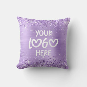 Glittery Lavender Faux Foil Business Logo Cushion
