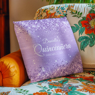 Glittery Lavender Foil Quinceañera Cushion