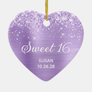 Glittery Lavender Foil Sweet 16 Photo Ceramic Tree Decoration
