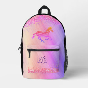 Glittery Lavender Pink Pastel Unicorn Personalised Printed Backpack
