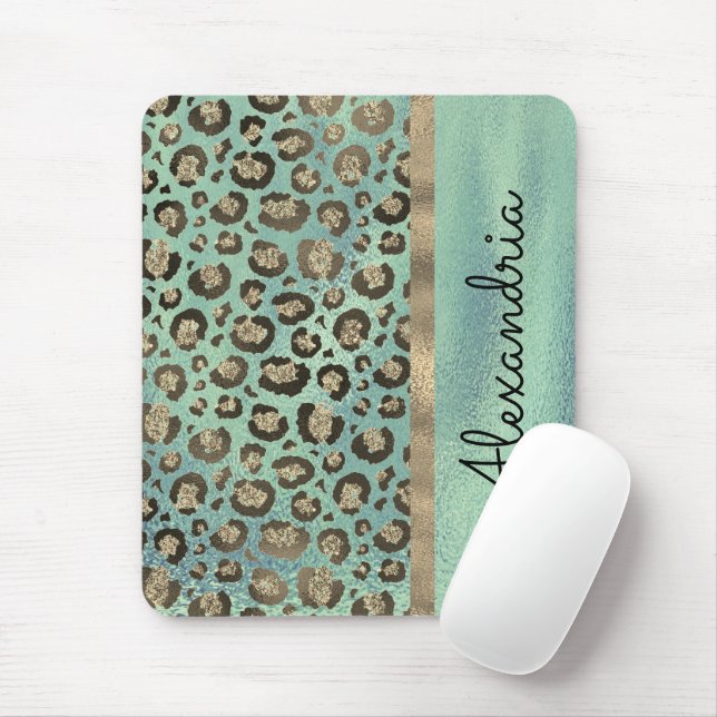 Glittery Leopard Print on Glossy Green       Mouse Pad (With Mouse)
