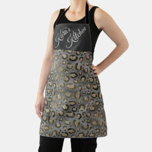 Glittery Leopard Print on Glossy Grey Apron