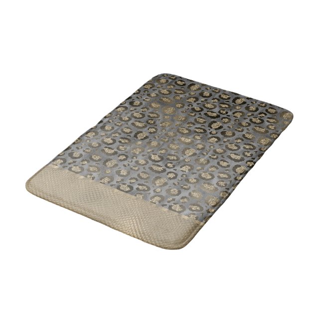 Glittery Leopard Print on Glossy Grey     Bath Mat (Angled)