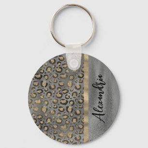 Glittery Leopard Print on Glossy Grey  Key Ring