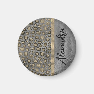Glittery Leopard Print on Glossy Grey    Magnet