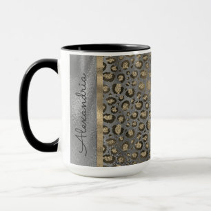 Glittery Leopard Print on Glossy Grey Mug