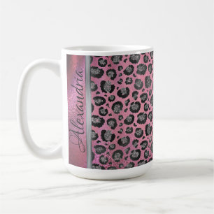 Glittery Leopard Print on Glossy Hot Pink Coffee Mug