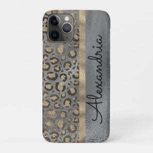 Glittery Leopard Print on Grey Personalised       Case-Mate iPhone Case