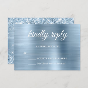 Glittery Light Blue Foil Kindly Reply Wedding RSVP Card