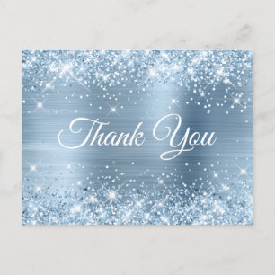Glittery Light Blue Foil Sweet 16 Thank You Postcard