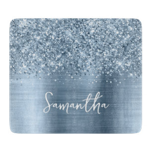Glittery Light Blue Glam Name Cutting Board