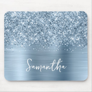 Glittery Light Blue Glam Name Mouse Pad