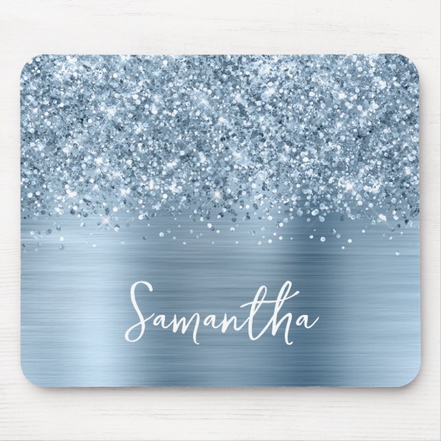 Glittery Light Blue Glam Name Mouse Pad (Front)