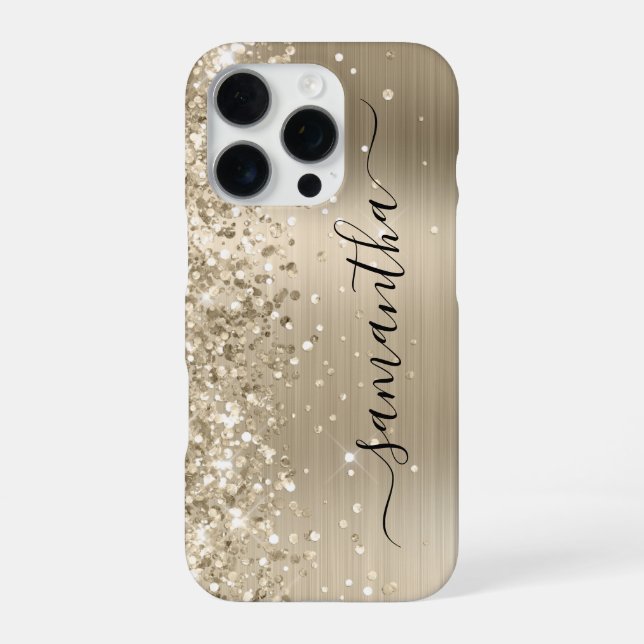 Glittery Light Gold Metallic Girly Signature iPhone Case (Back)
