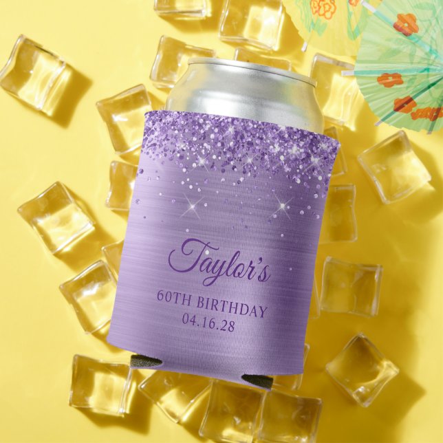 Glittery Light Purple Foil 60th Birthday Can Cooler (In Situ Summer)
