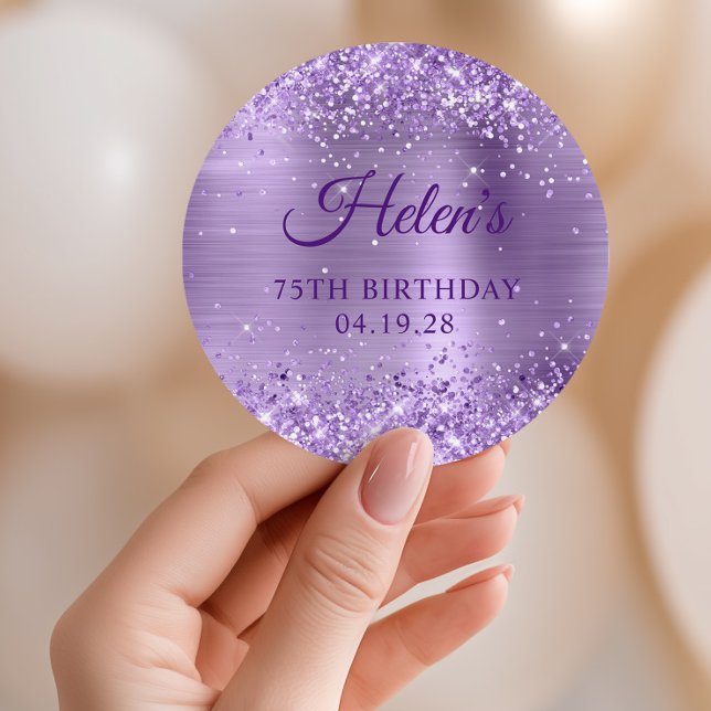 Glittery Light Purple Foil 75th Birthday Classic Round Sticker (Glittery Light Purple Foil 75th Birthday Classic Round Sticker)