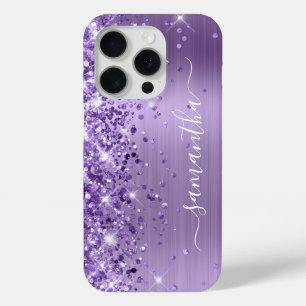 Glittery Light Purple Glam Girly Signature iPhone 15 Pro Case