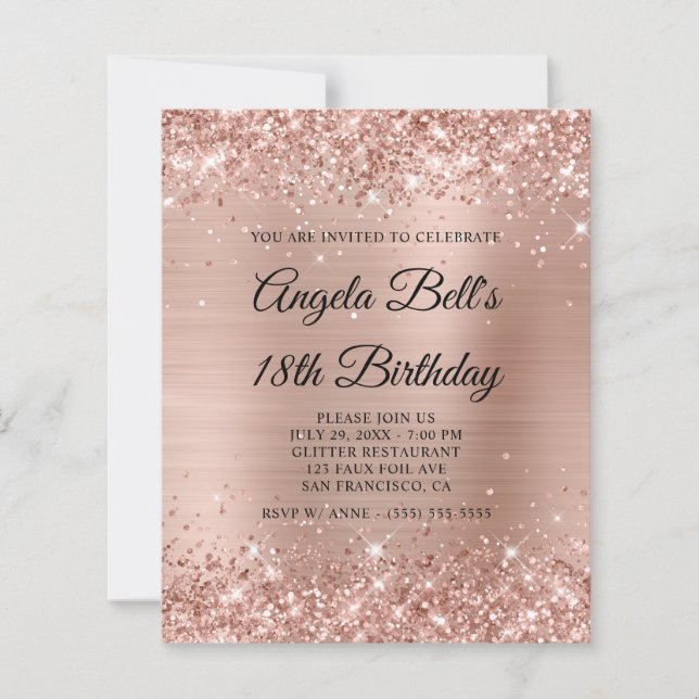 Glittery Light Rose Gold 18th Birthday Invite (Front)